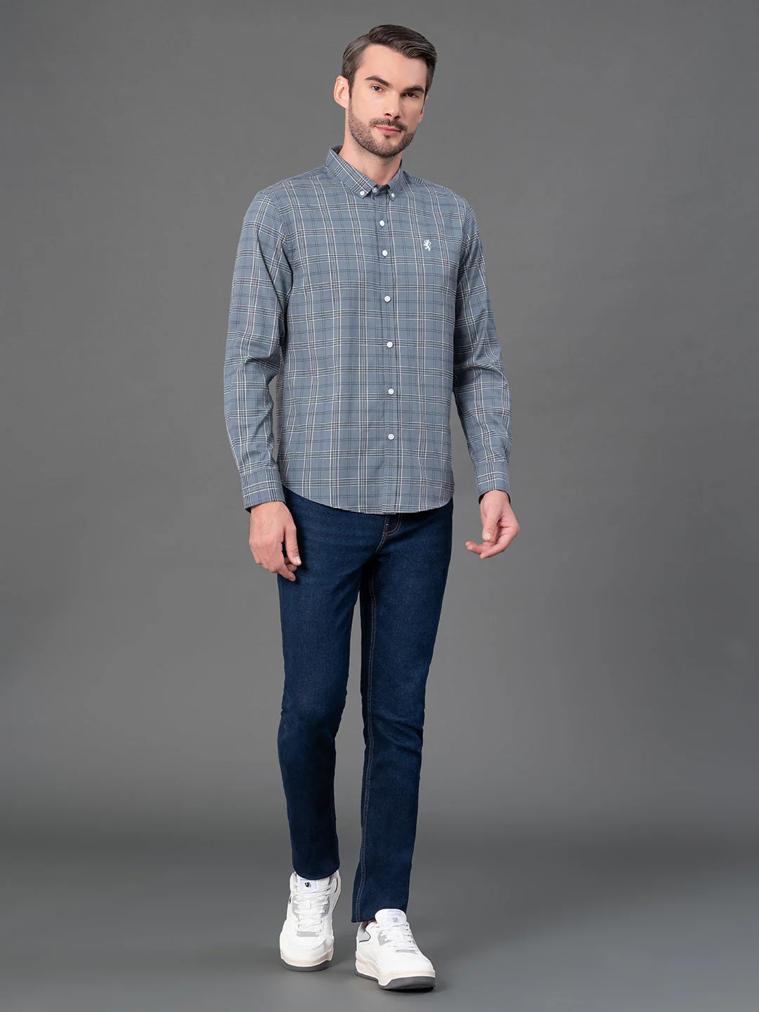 Slate Grey Checked Shirt for Men - Image 5
