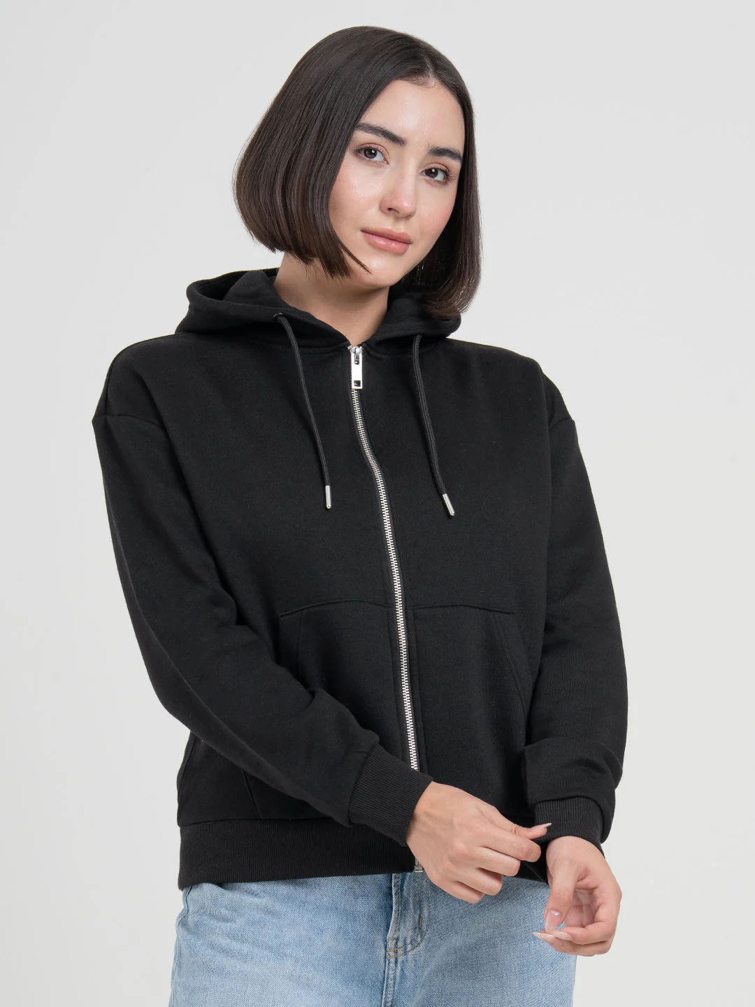 Solid Black Hoodies for Women | Full-Zip Hoodie for Everyday Comfort - Image 3
