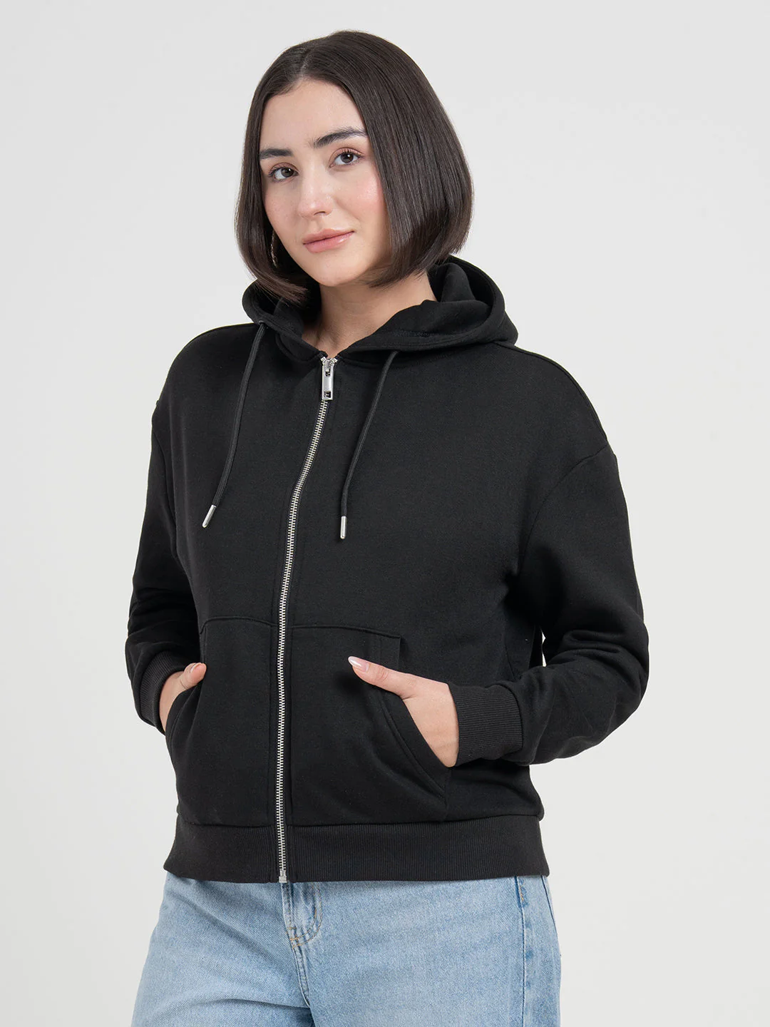 Solid Black Hoodies for Women | Full-Zip Hoodie for Everyday Comfort - Image 4