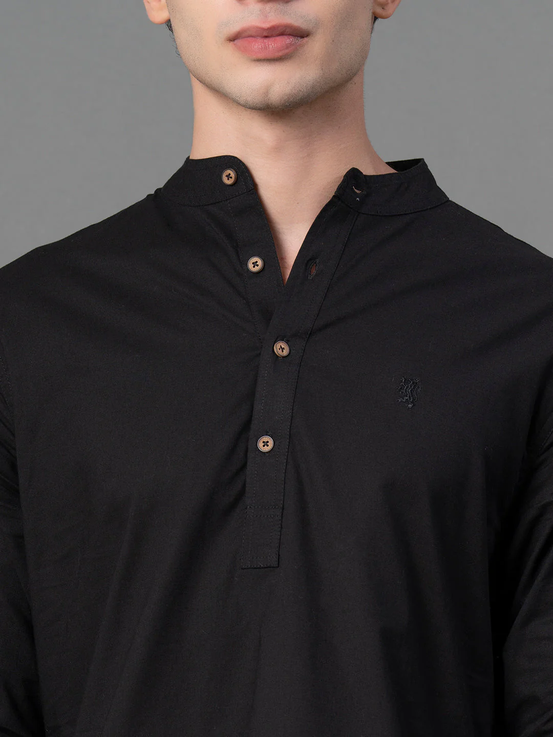 Solid Black Mid-Length Kurta for Men - Image 4