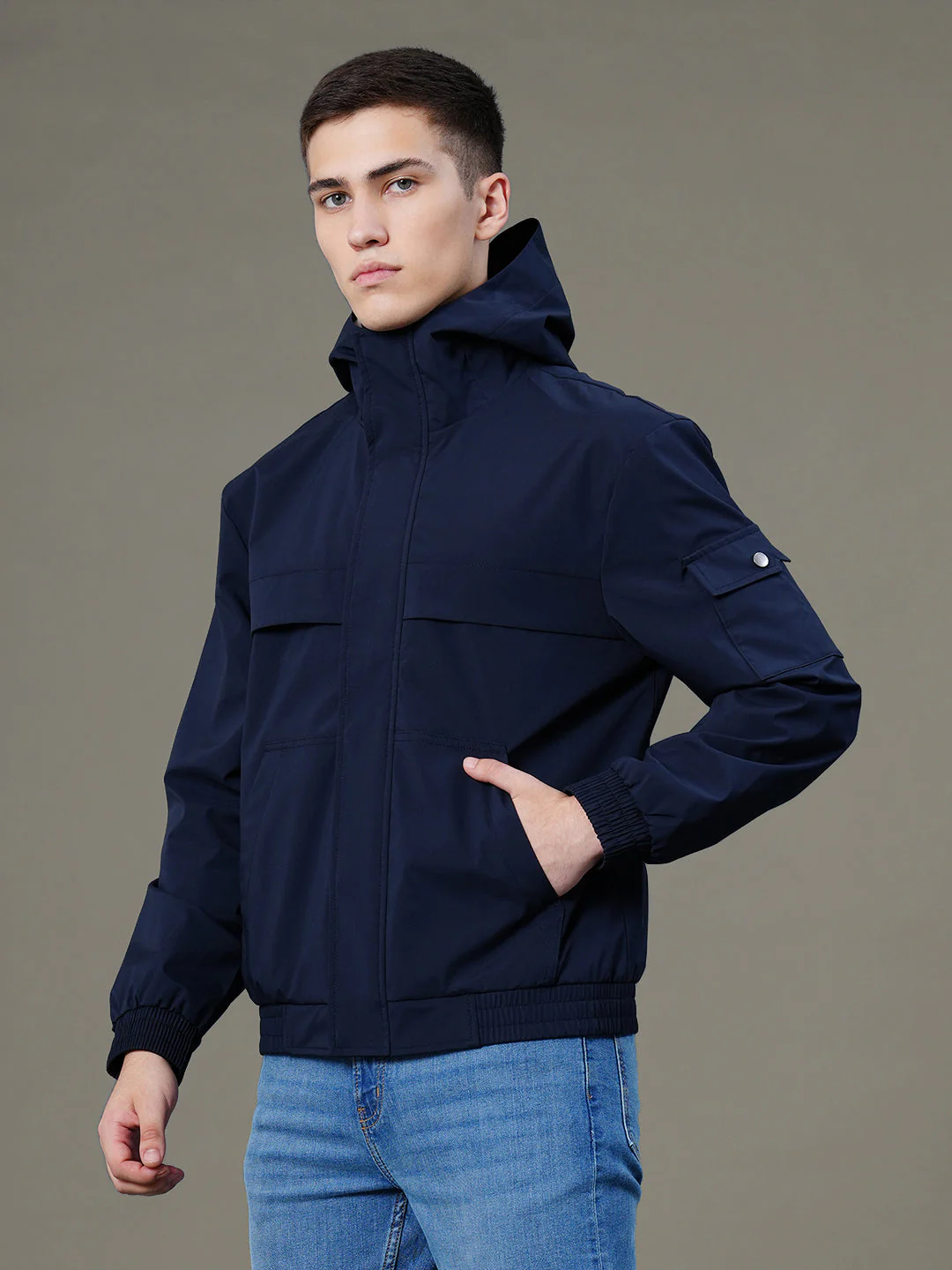 Solid Hooded Jacket for Men - Image 2