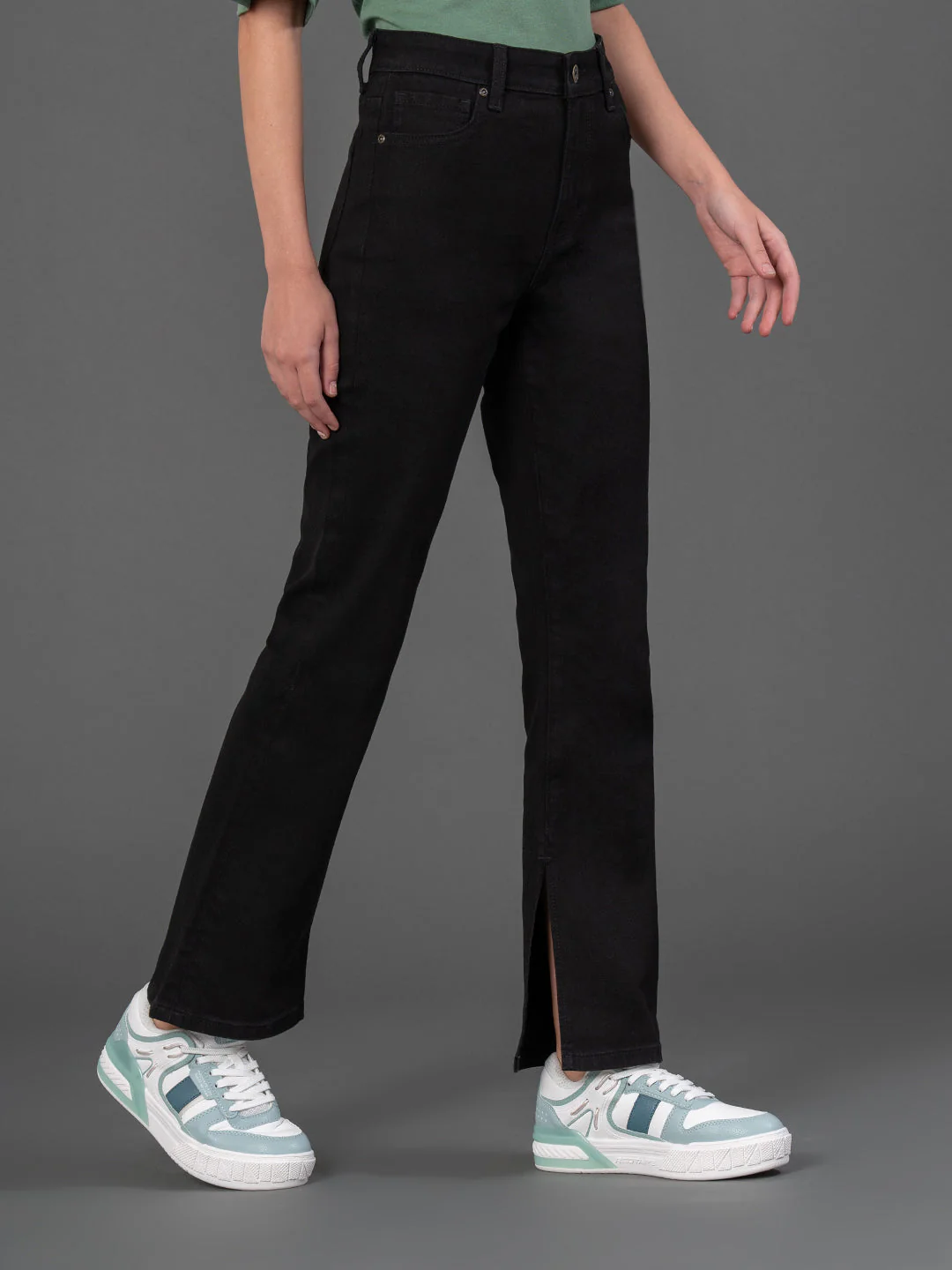 Solid Slit Straight Leg Jeans for Women - Image 2