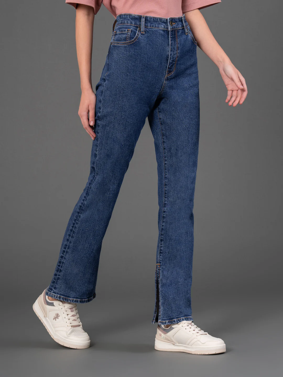 Solid Slit Straight Leg Jeans for Women - Image 2