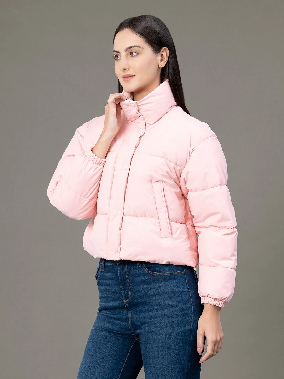 Stand Collar Padded Jacket for Women - Image 2