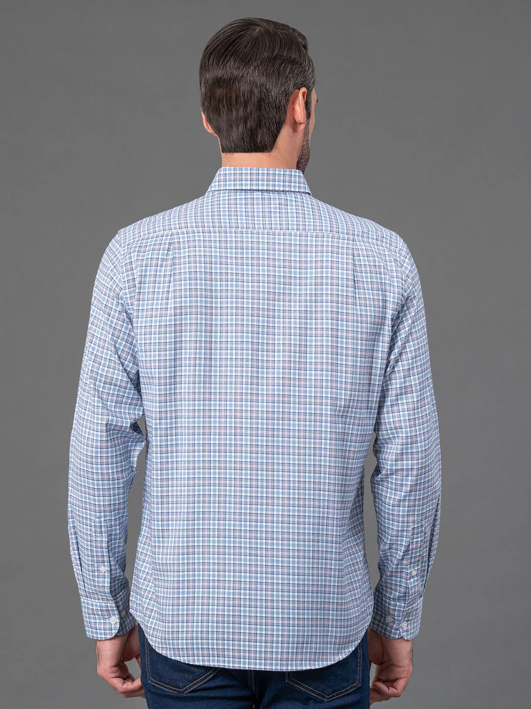 Steel Blue Checked Shirt for Men - Image 3