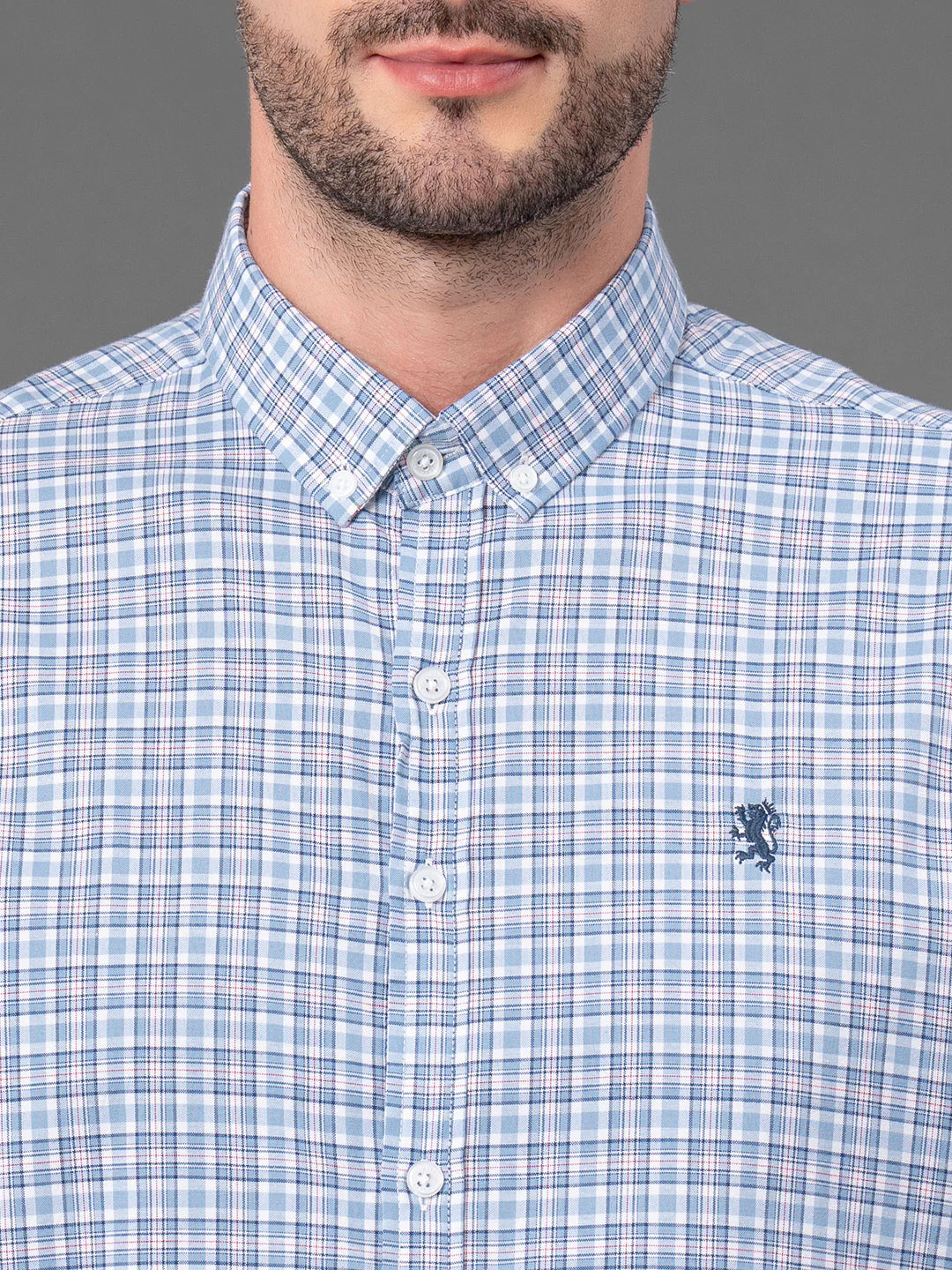 Steel Blue Checked Shirt for Men - Image 4