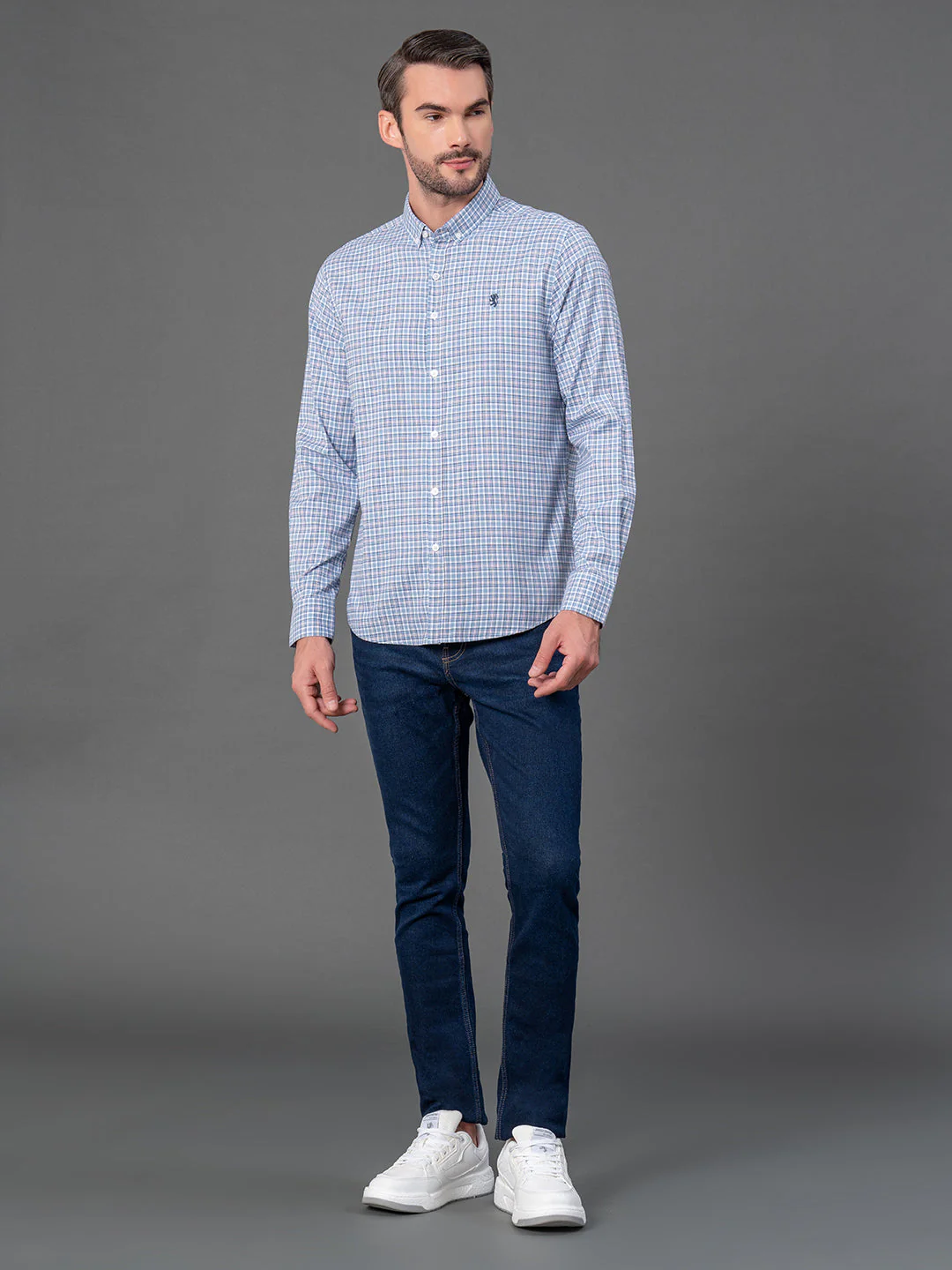 Steel Blue Checked Shirt for Men - Image 5