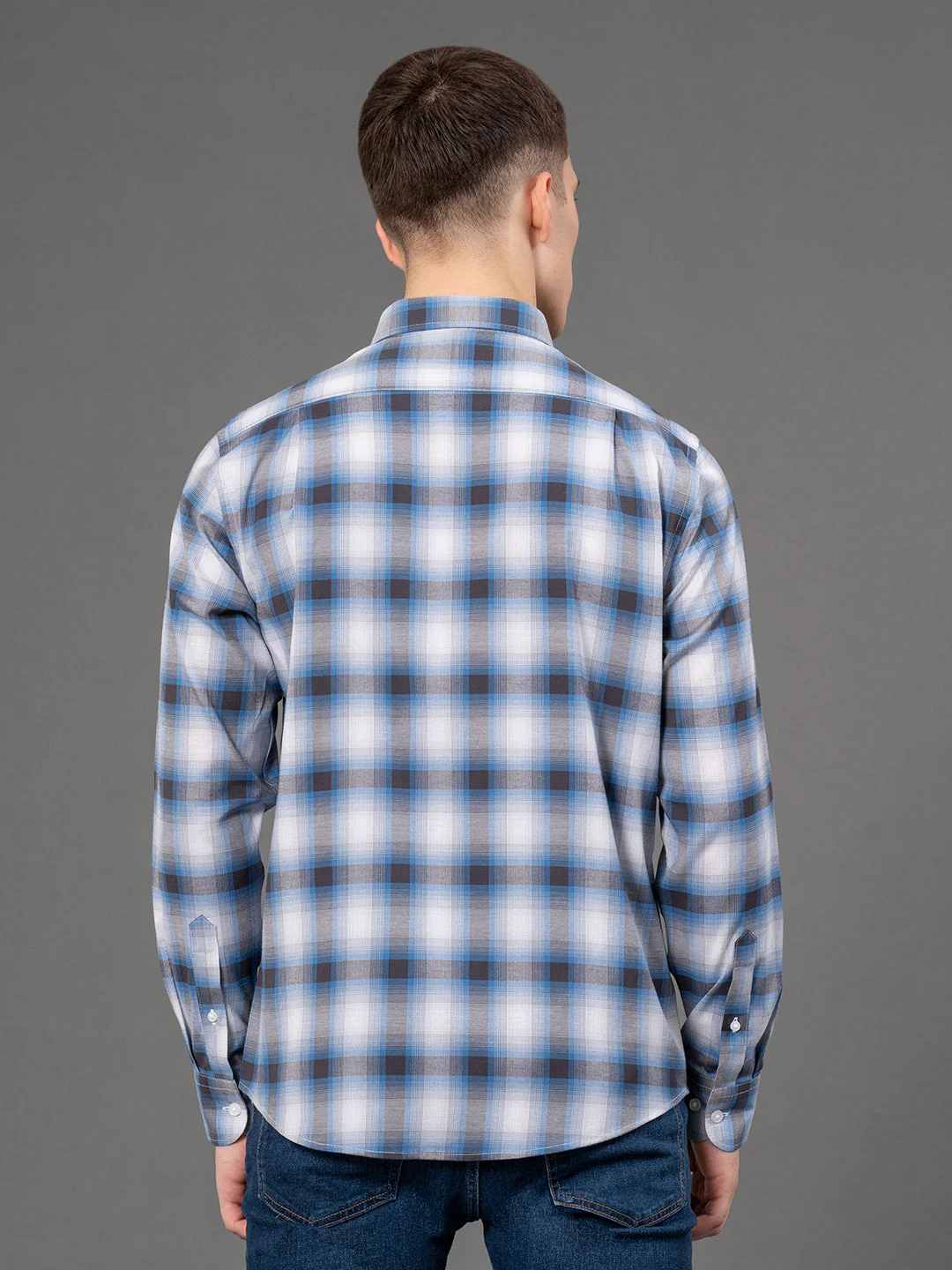 Steel Blue Checked Shirt for Men - Image 3