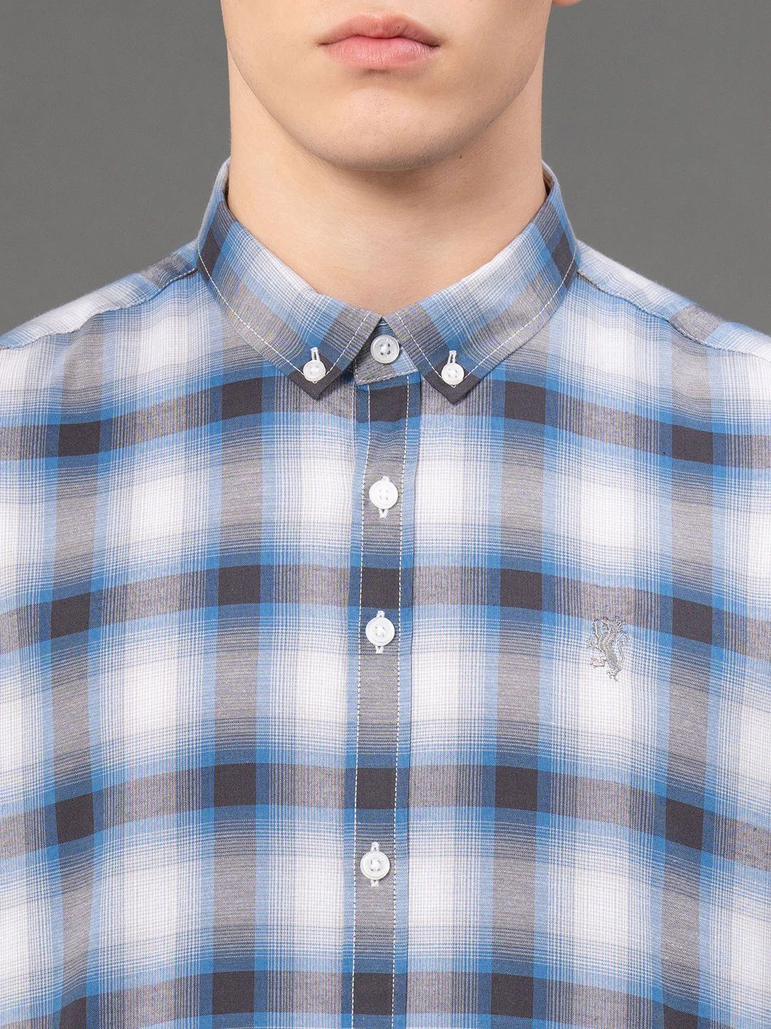 Steel Blue Checked Shirt for Men - Image 4