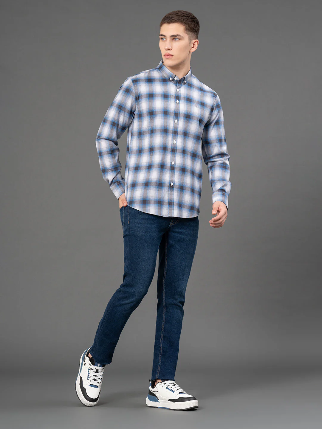 Steel Blue Checked Shirt for Men - Image 5