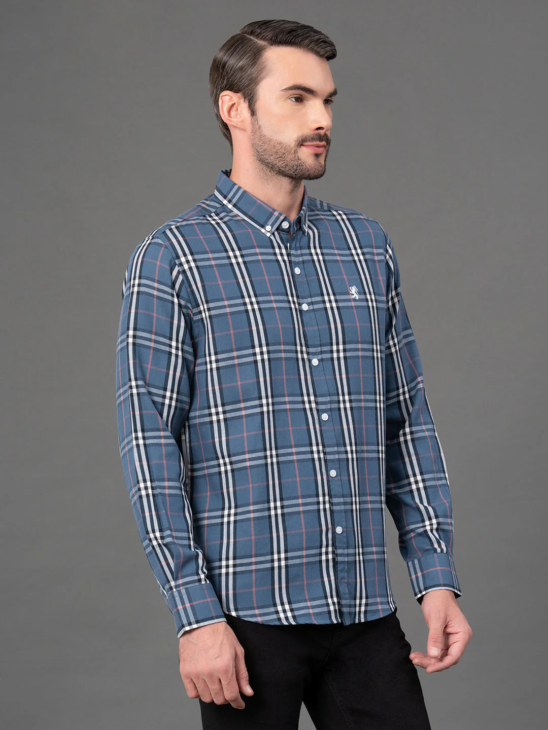 Stone Blue Checked Shirt for Men - Image 2