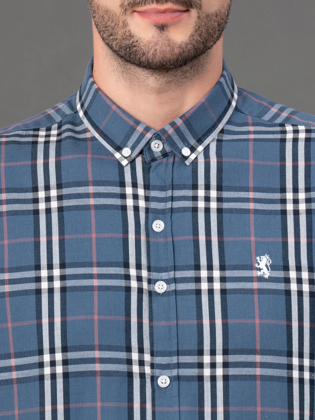Stone Blue Checked Shirt for Men - Image 4