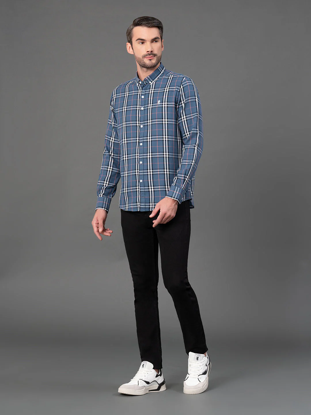 Stone Blue Checked Shirt for Men - Image 5