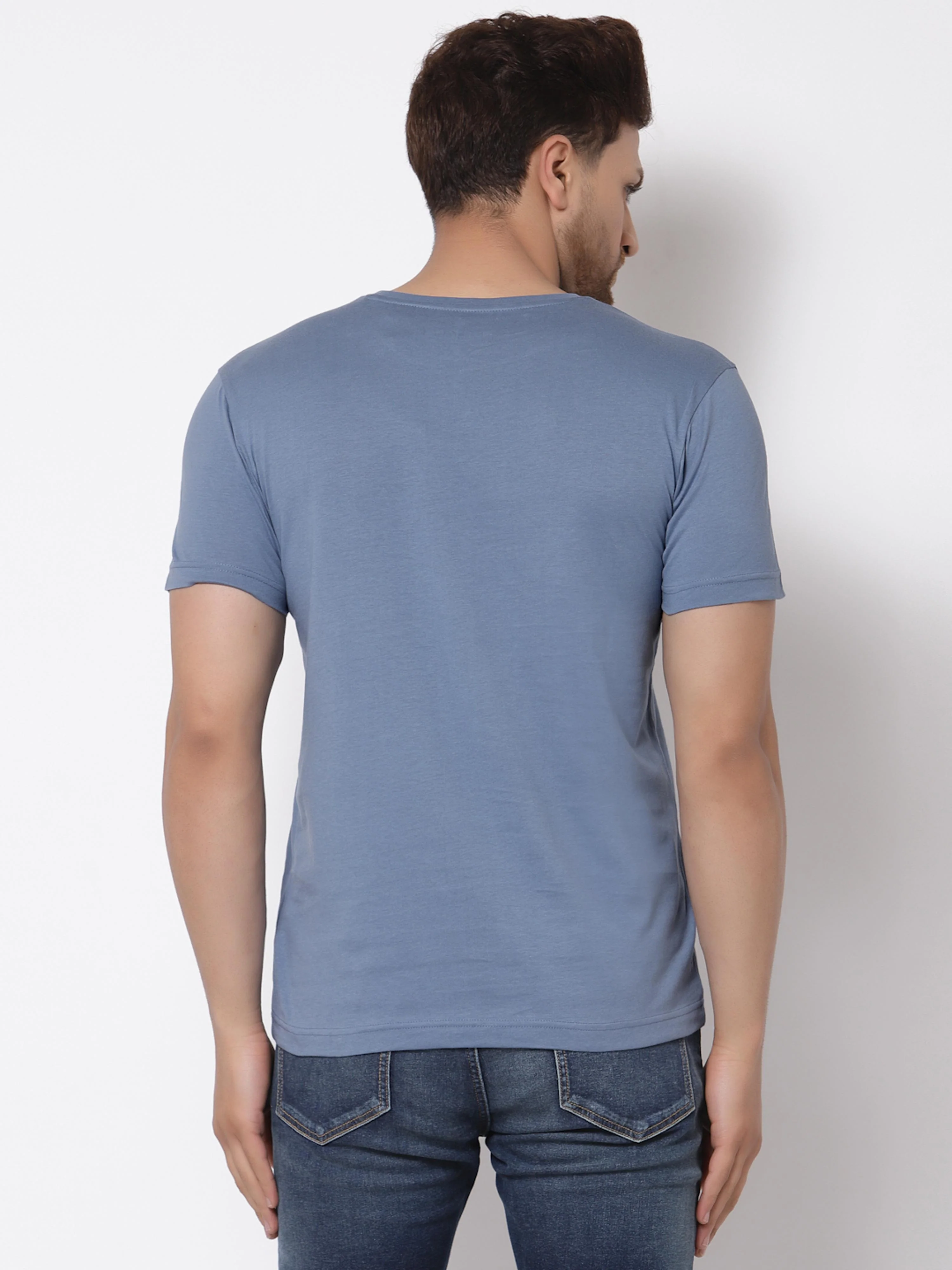 Stone Blue Graphic Print Pure Cotton Men's T-Shirt - Image 3