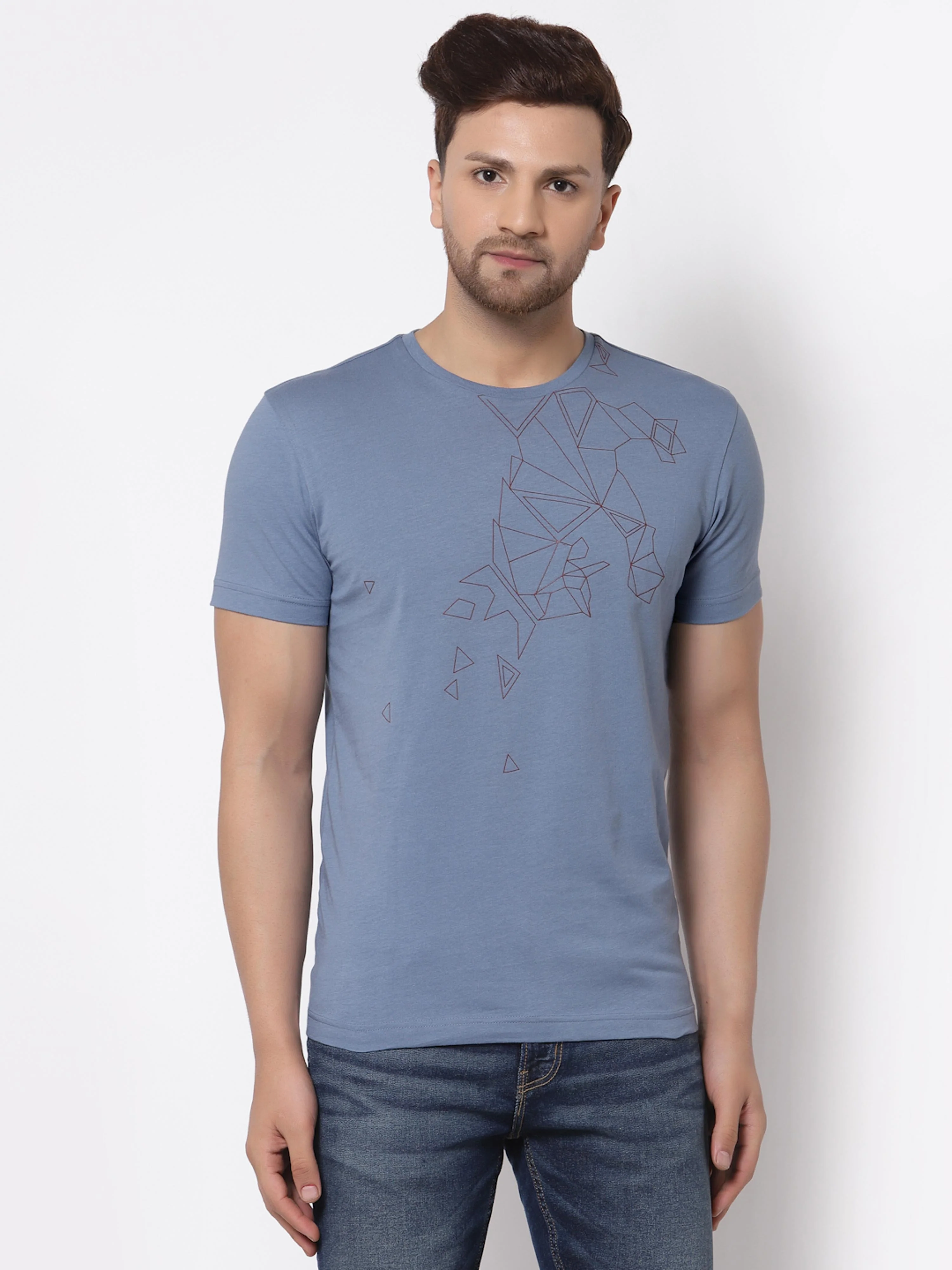 Stone Blue Graphic Print Pure Cotton Men's T-Shirt - Image 6