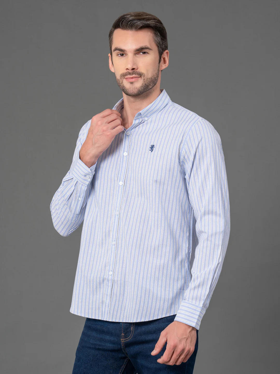 Stone Blue Striped Shirt for Men - Image 2