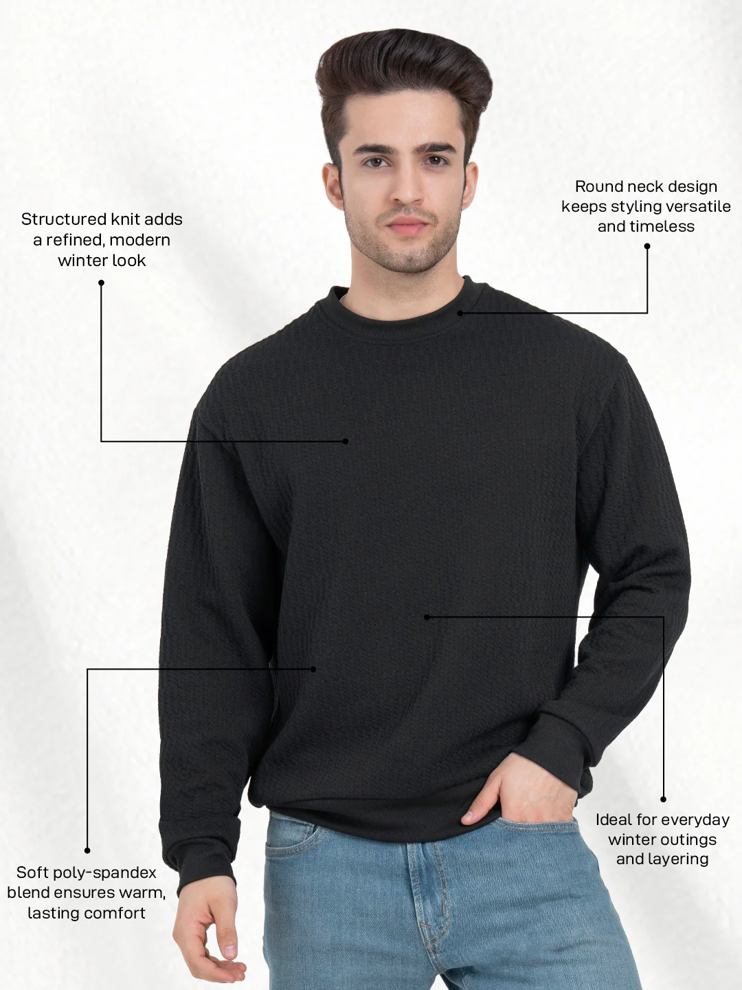Structured Black Men's Sweatshirts | Winter Essential Sweatshirt - Image 2
