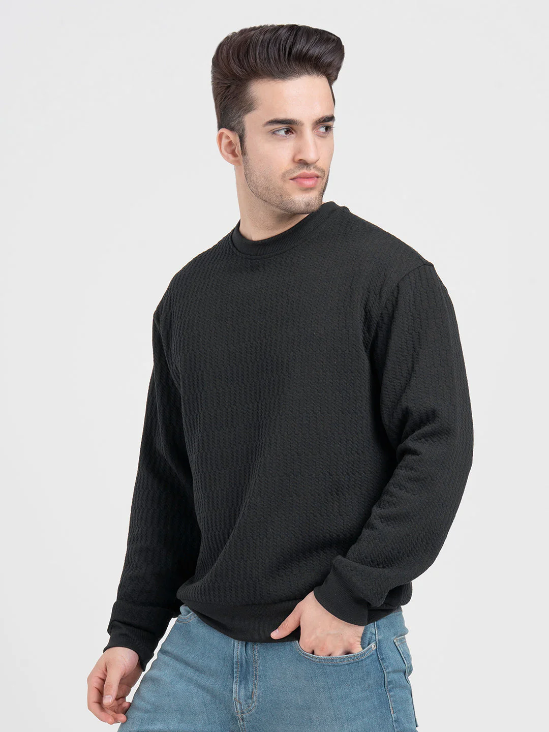 Structured Black Men's Sweatshirts | Winter Essential Sweatshirt - Image 4