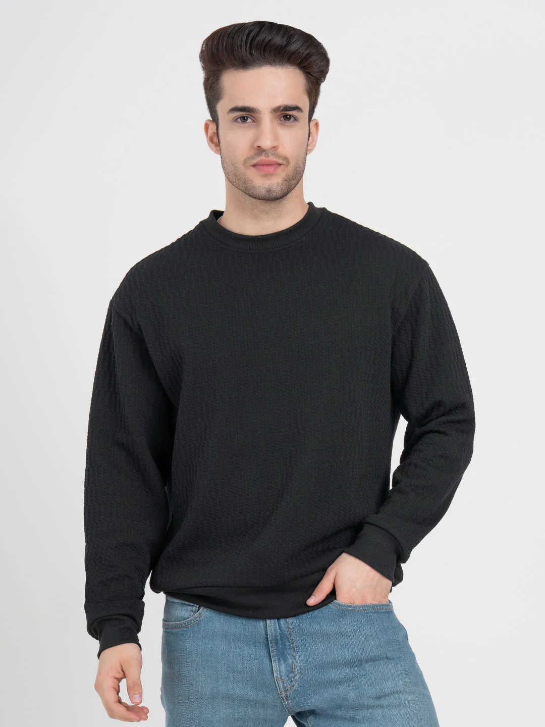 Structured Black Men's Sweatshirts | Winter Essential Sweatshirt - Image 5