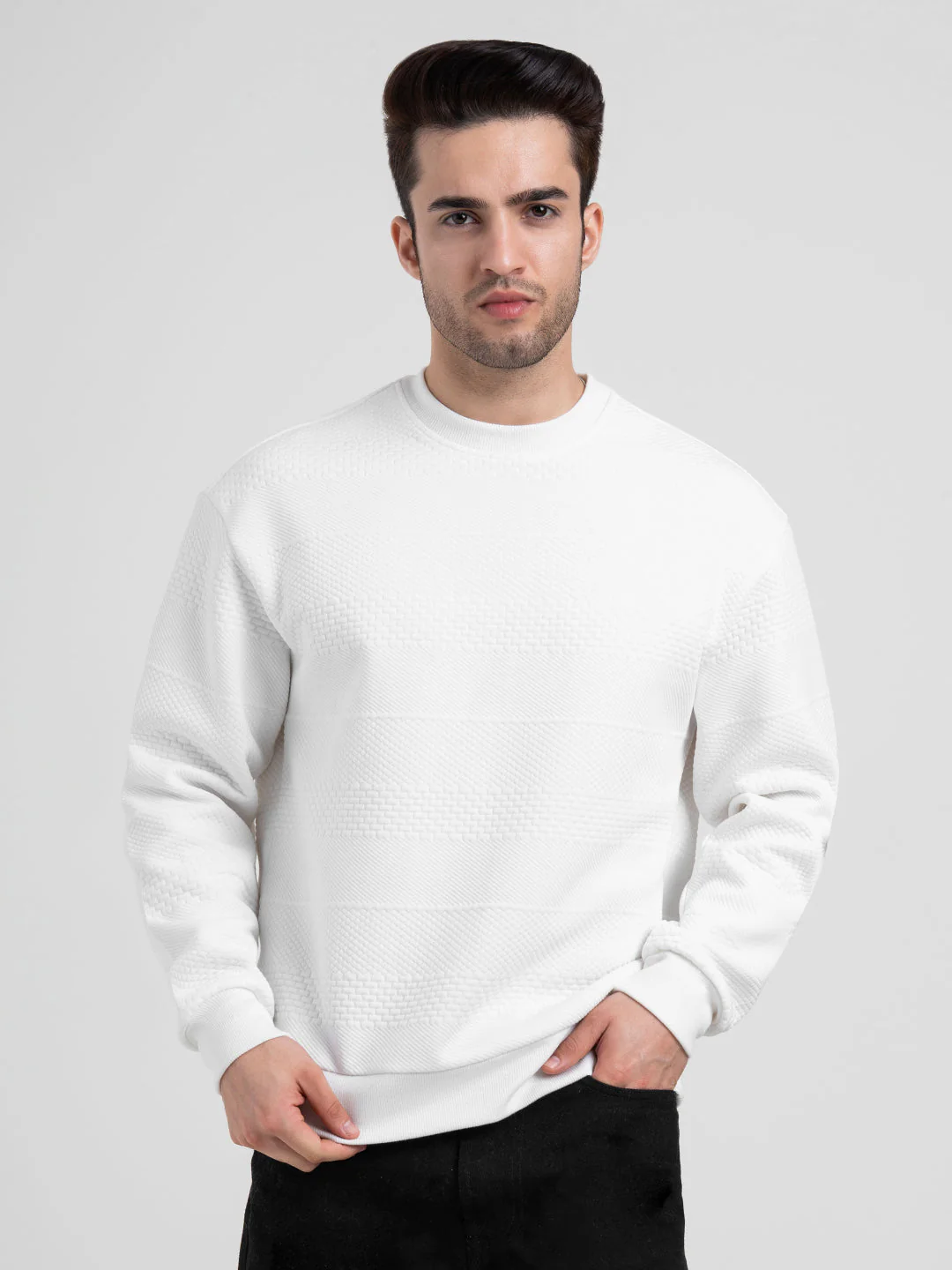 Structured White Men's Sweatshirts | Winter Essential Sweatshirt - Image 3
