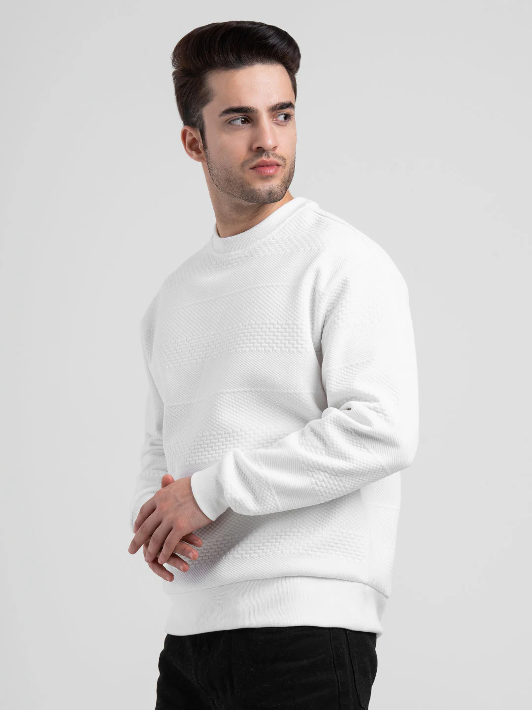 Structured White Men's Sweatshirts | Winter Essential Sweatshirt - Image 4