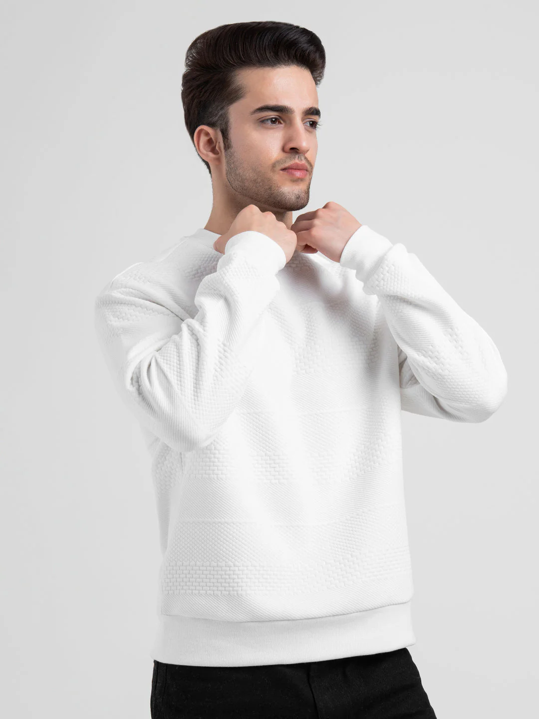 Structured White Men's Sweatshirts | Winter Essential Sweatshirt - Image 7