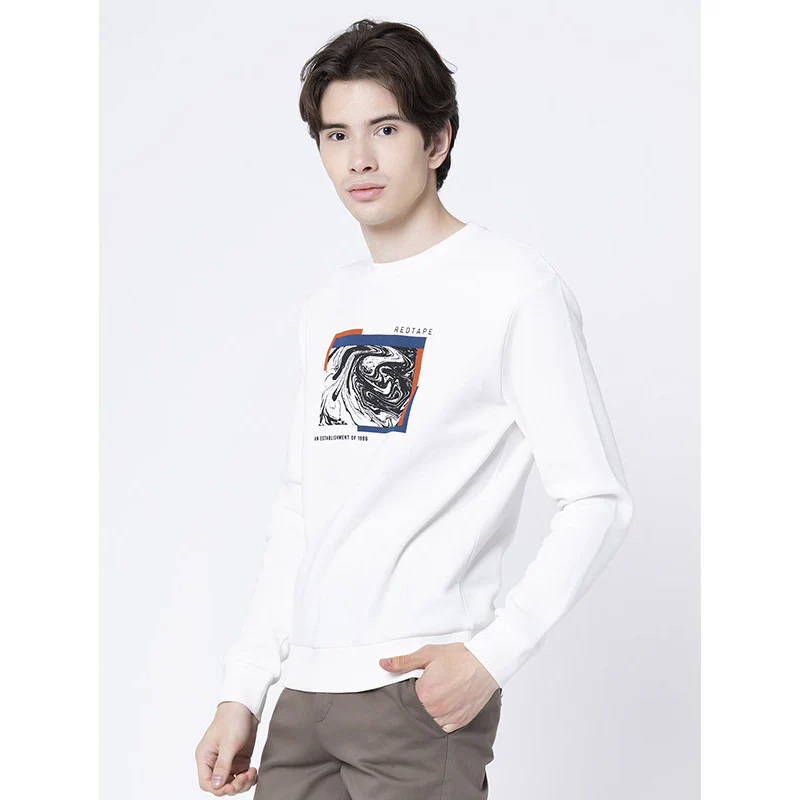 Stylish Off White Round Neck Sweatshirt for Men - Image 2
