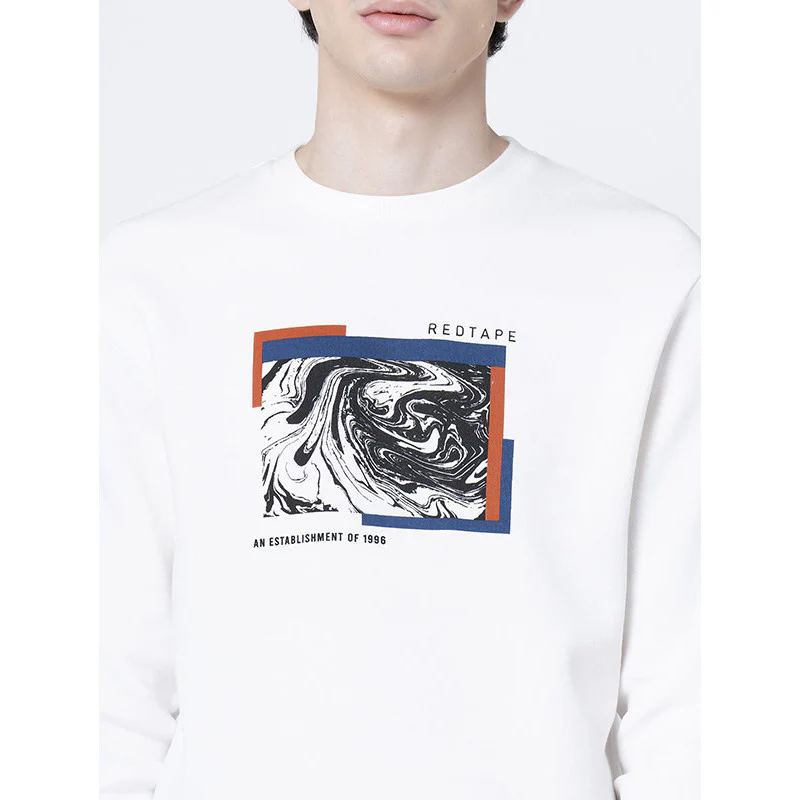 Stylish Off White Round Neck Sweatshirt for Men - Image 4