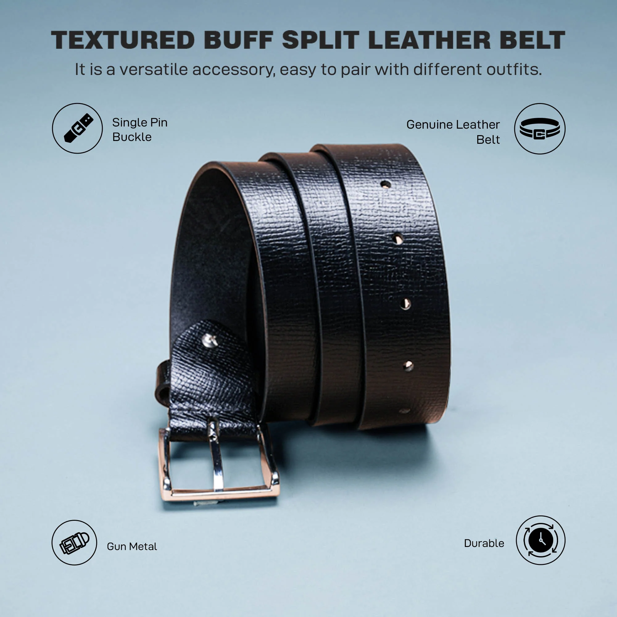 Textured Leather Belt For Men - Image 2