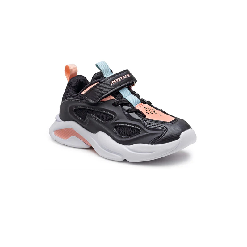 Unisex Kids Black And PInk Sports Shoes - Image 2