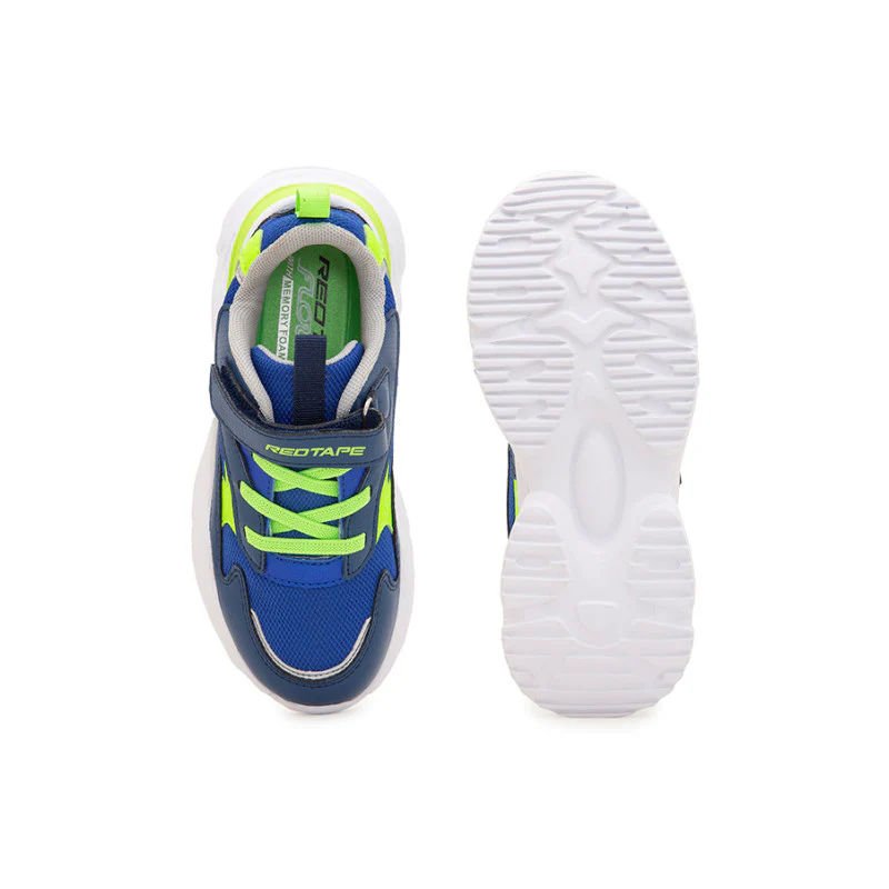Unisex Kids Blue And Neon Green Sports Shoes - Image 6