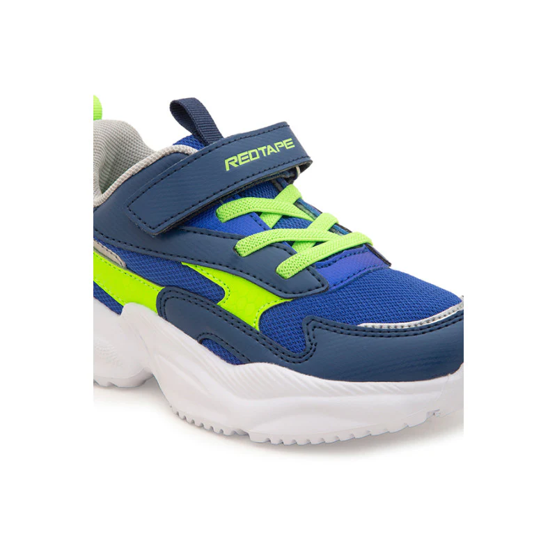 Unisex Kids Blue And Neon Green Sports Shoes - Image 8
