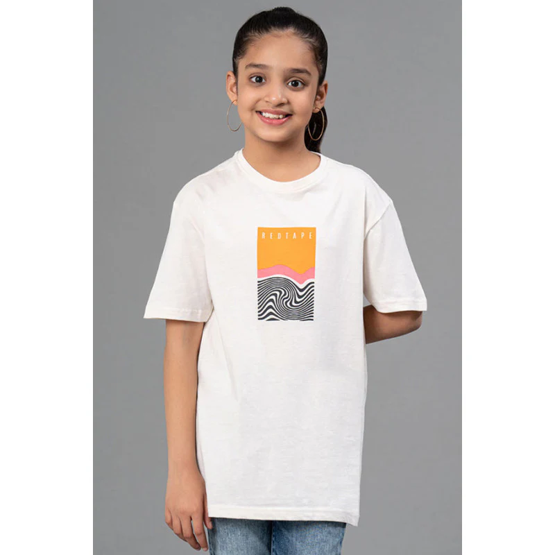 Off White Graphic Print Round Neck 100% Cotton Kids Unisex T-Shirt - Image 2