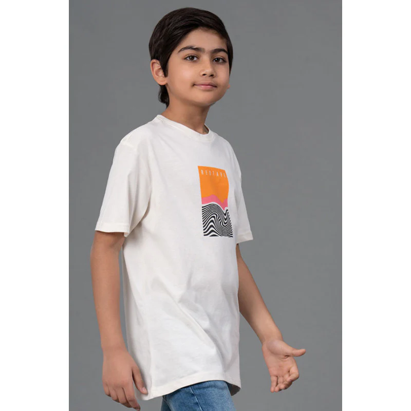 Off White Graphic Print Round Neck 100% Cotton Kids Unisex T-Shirt - Image 3
