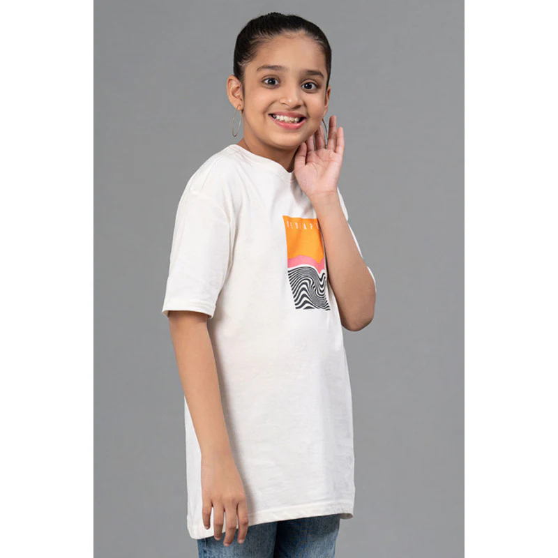 Off White Graphic Print Round Neck 100% Cotton Kids Unisex T-Shirt - Image 4