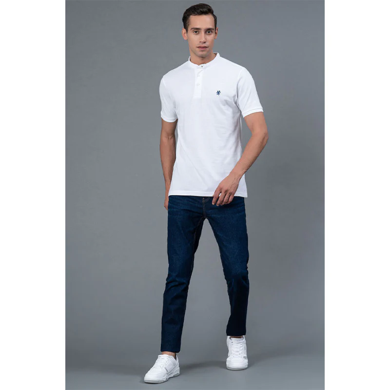 White Blue Men's Henley T-Shirt - Image 5