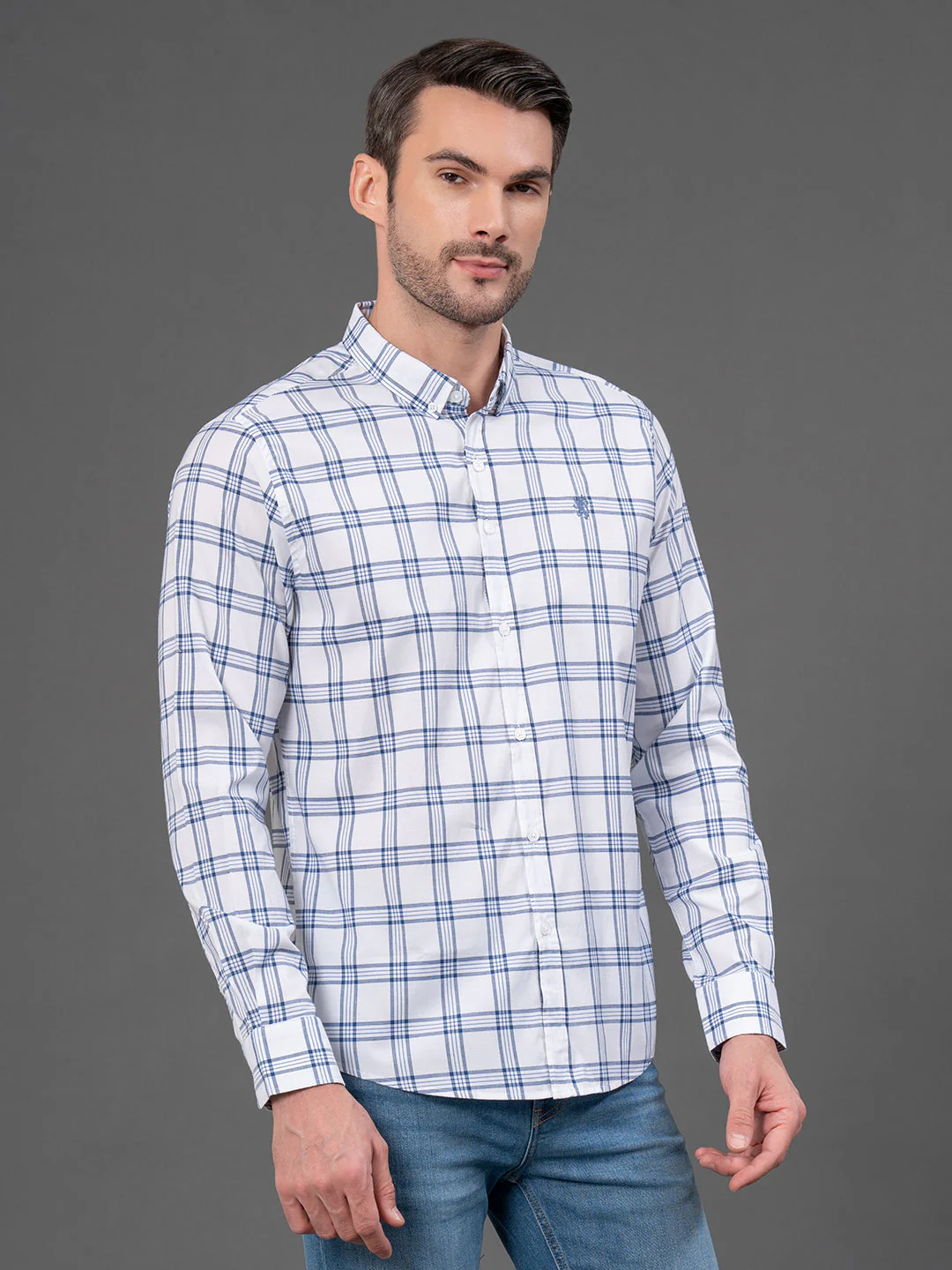 White Checked Shirt for Men - Image 2