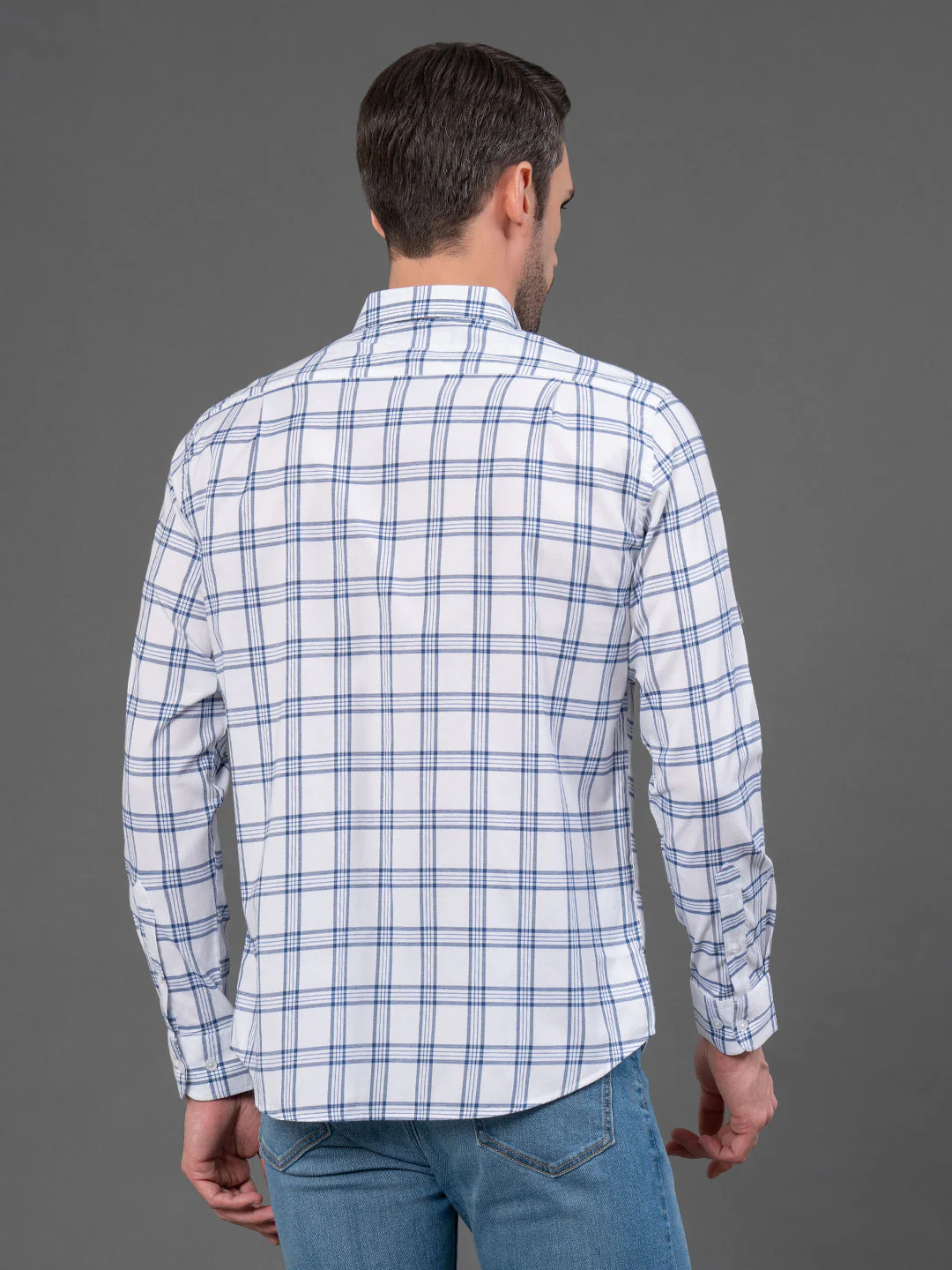 White Checked Shirt for Men - Image 3