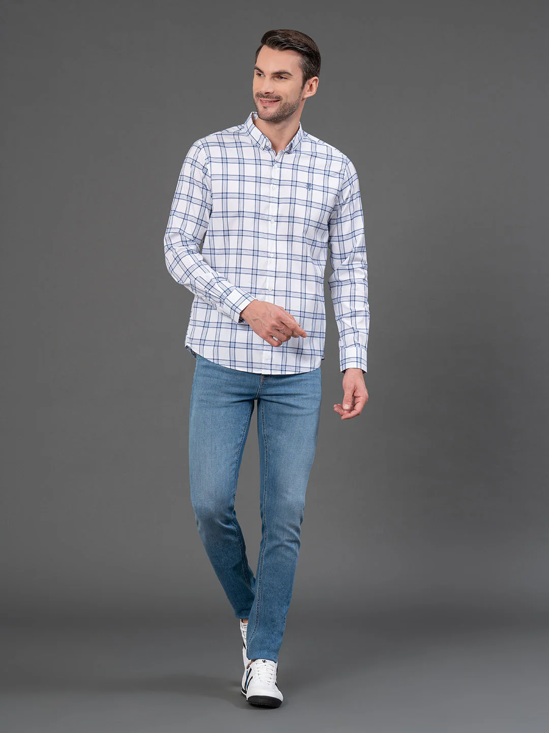 White Checked Shirt for Men - Image 5