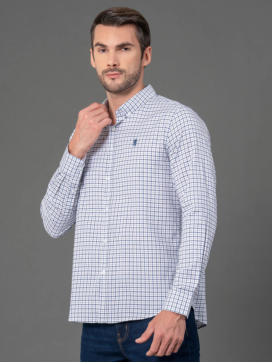 White Checked Shirt for Men - Image 2