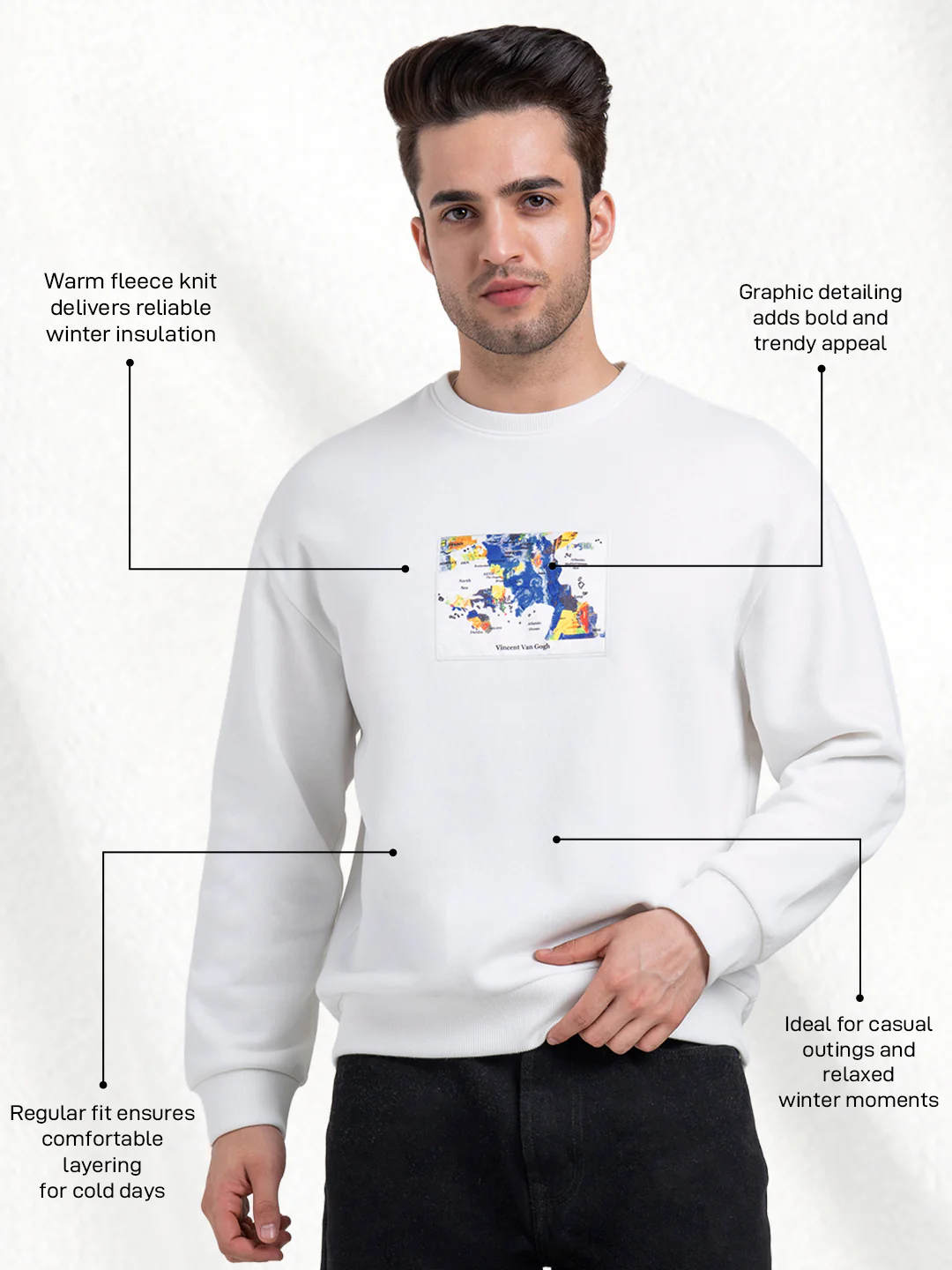 White Graphic Sweatshirt for Men | Men's Sweatshirts for Casual Comfort - Image 2