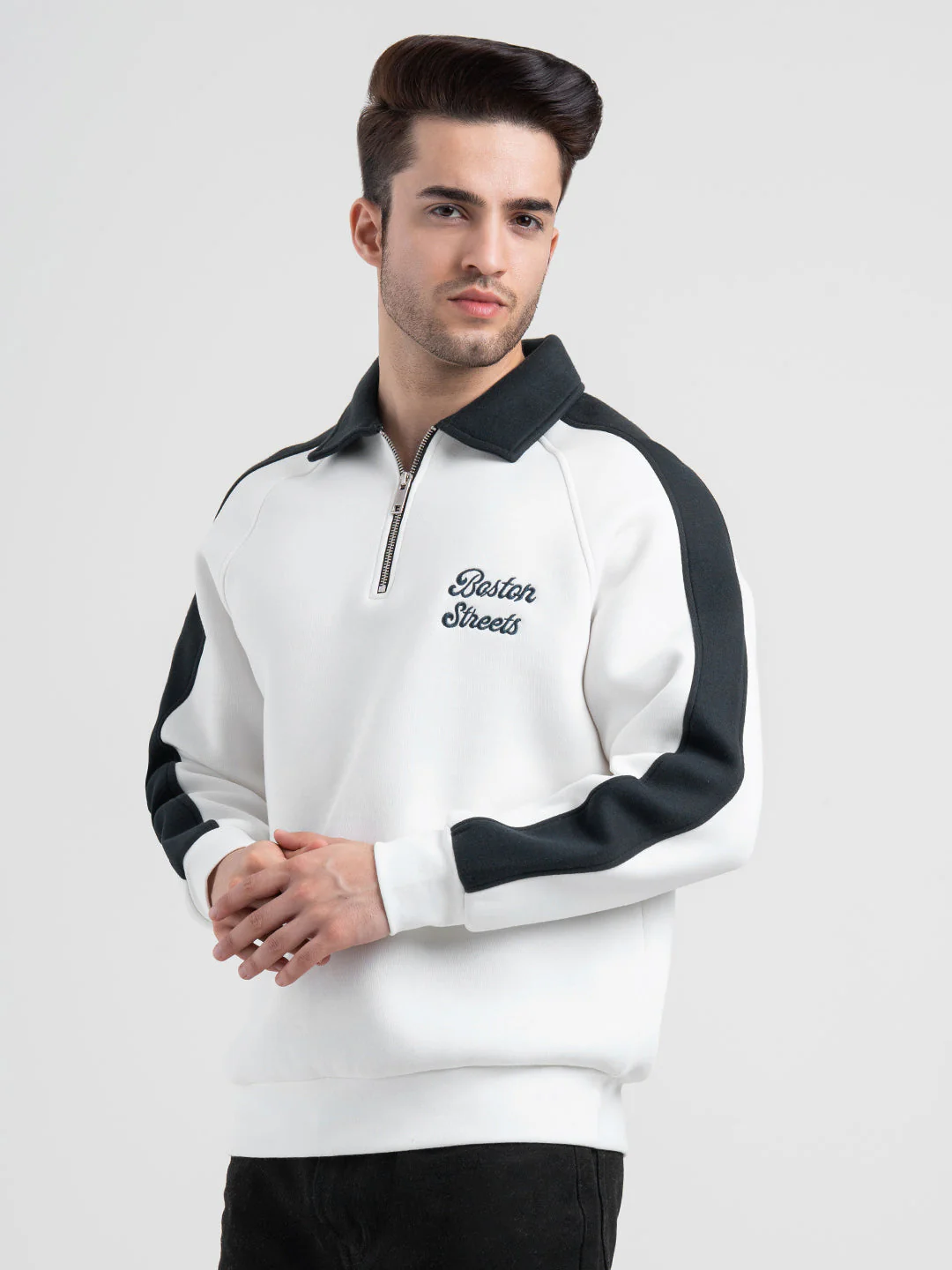 White Half Zip Collar Sweatshirt for Men | Men's Sweatshirts for Everyday Style - Image 4