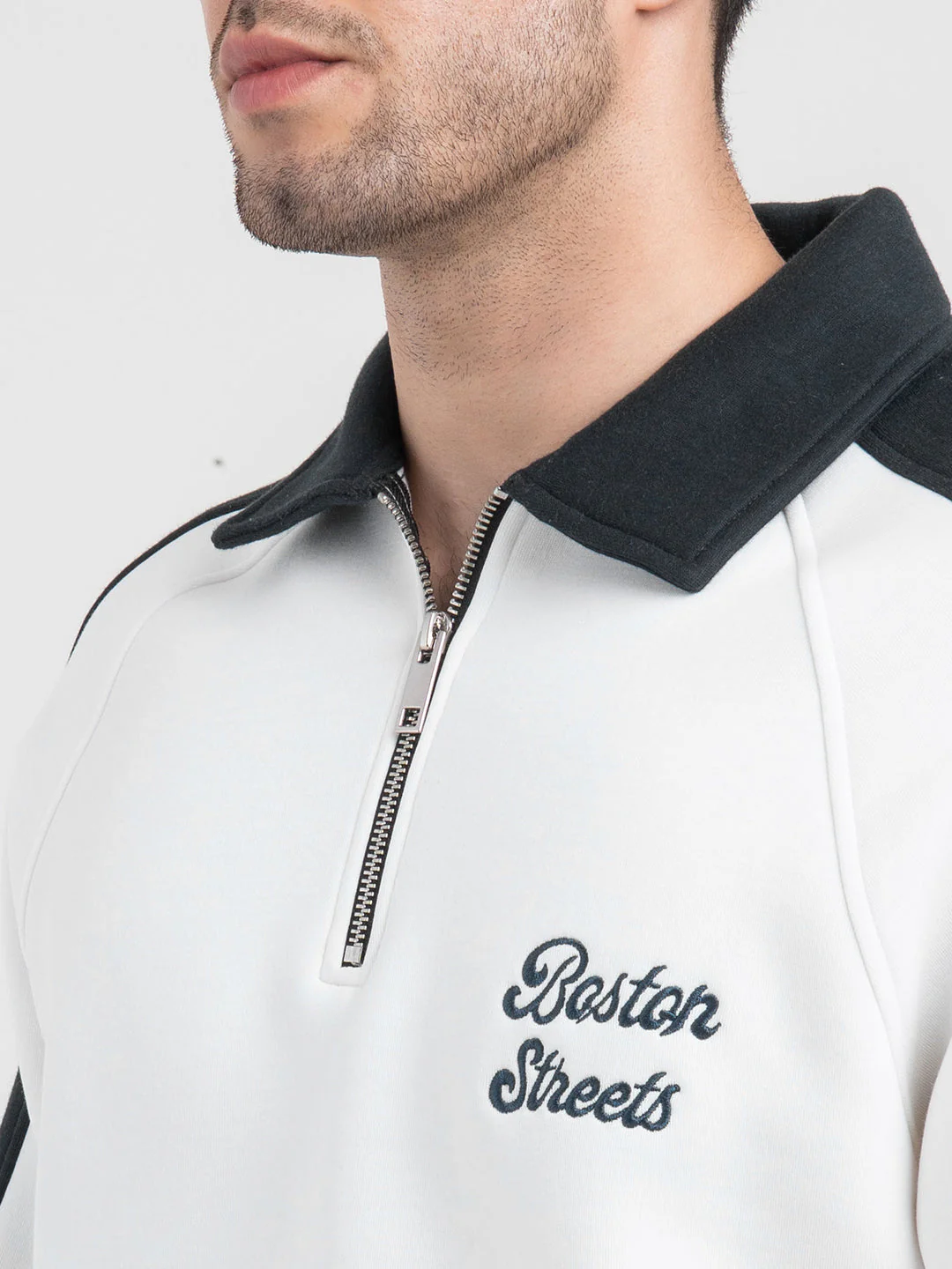 White Half Zip Collar Sweatshirt for Men | Men's Sweatshirts for Everyday Style - Image 6