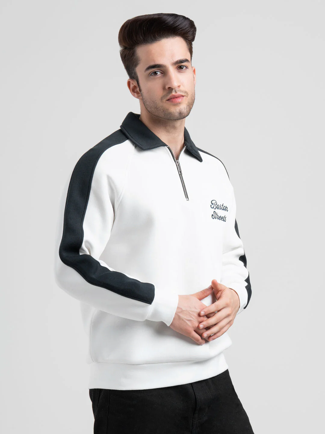 White Half Zip Collar Sweatshirt for Men | Men's Sweatshirts for Everyday Style - Image 7