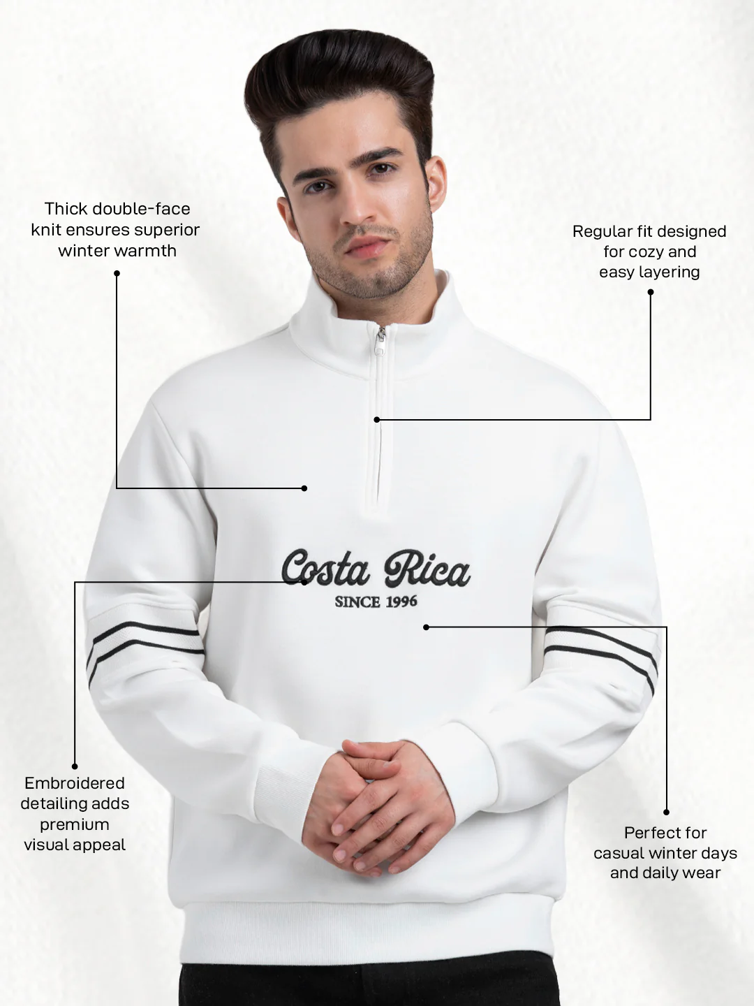 White Half Zip Sweatshirt for Men | Winter Sweatshirts for Everyday Style - Image 2