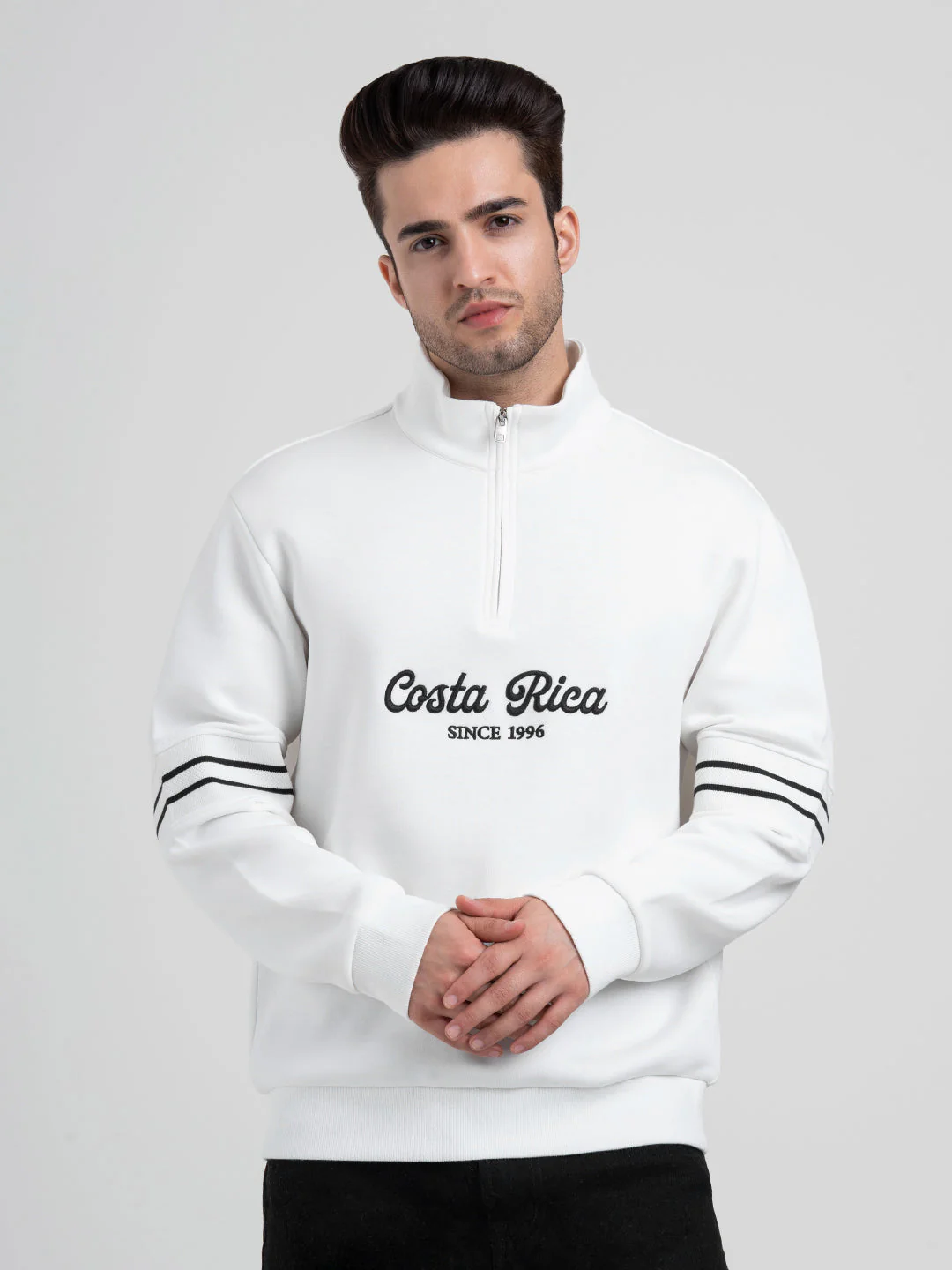White Half Zip Sweatshirt for Men | Winter Sweatshirts for Everyday Style - Image 3
