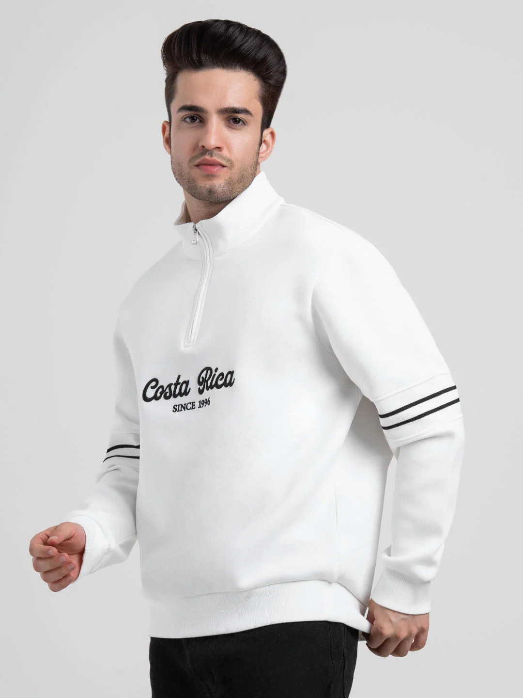 White Half Zip Sweatshirt for Men | Winter Sweatshirts for Everyday Style - Image 4