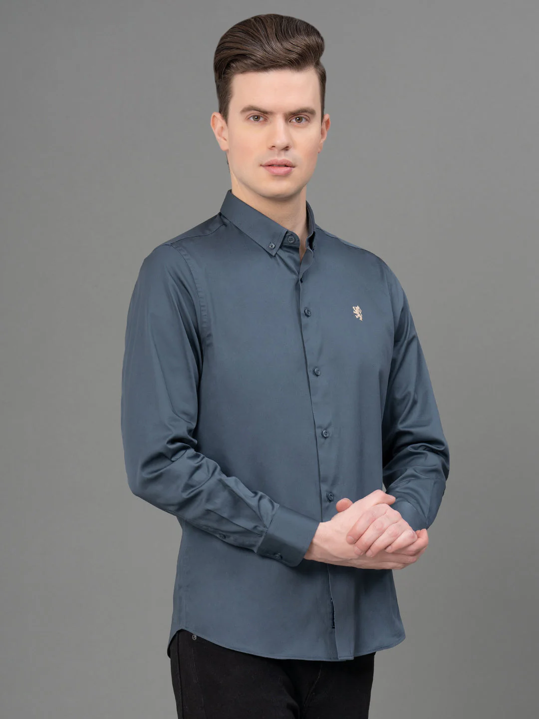 Stone Grey Satin Shirt for Men - Image 2