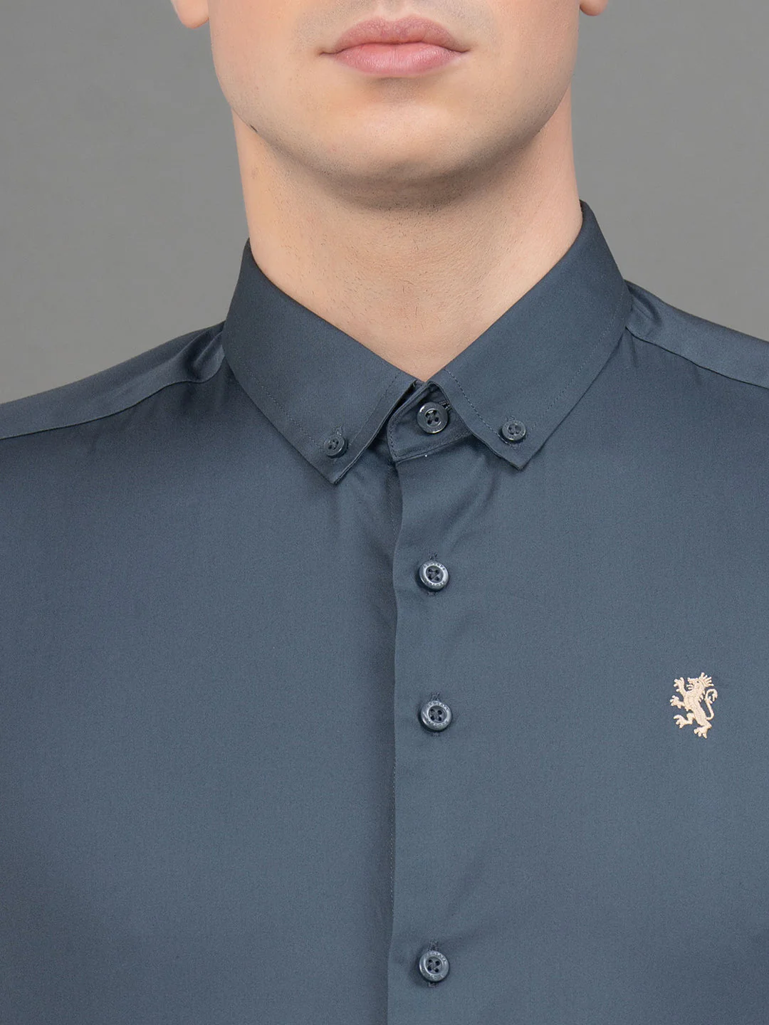 Stone Grey Satin Shirt for Men - Image 4