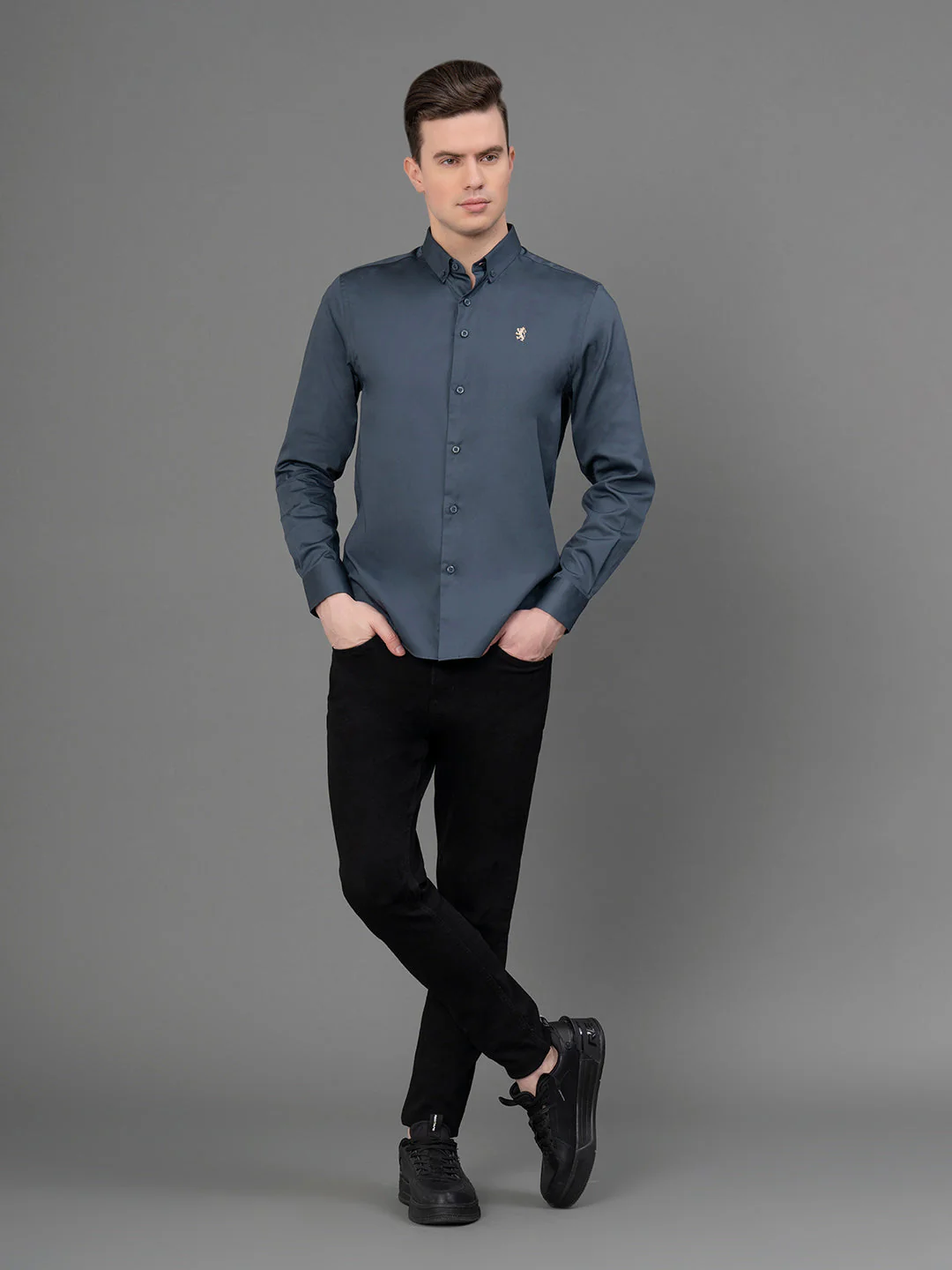 Stone Grey Satin Shirt for Men - Image 5